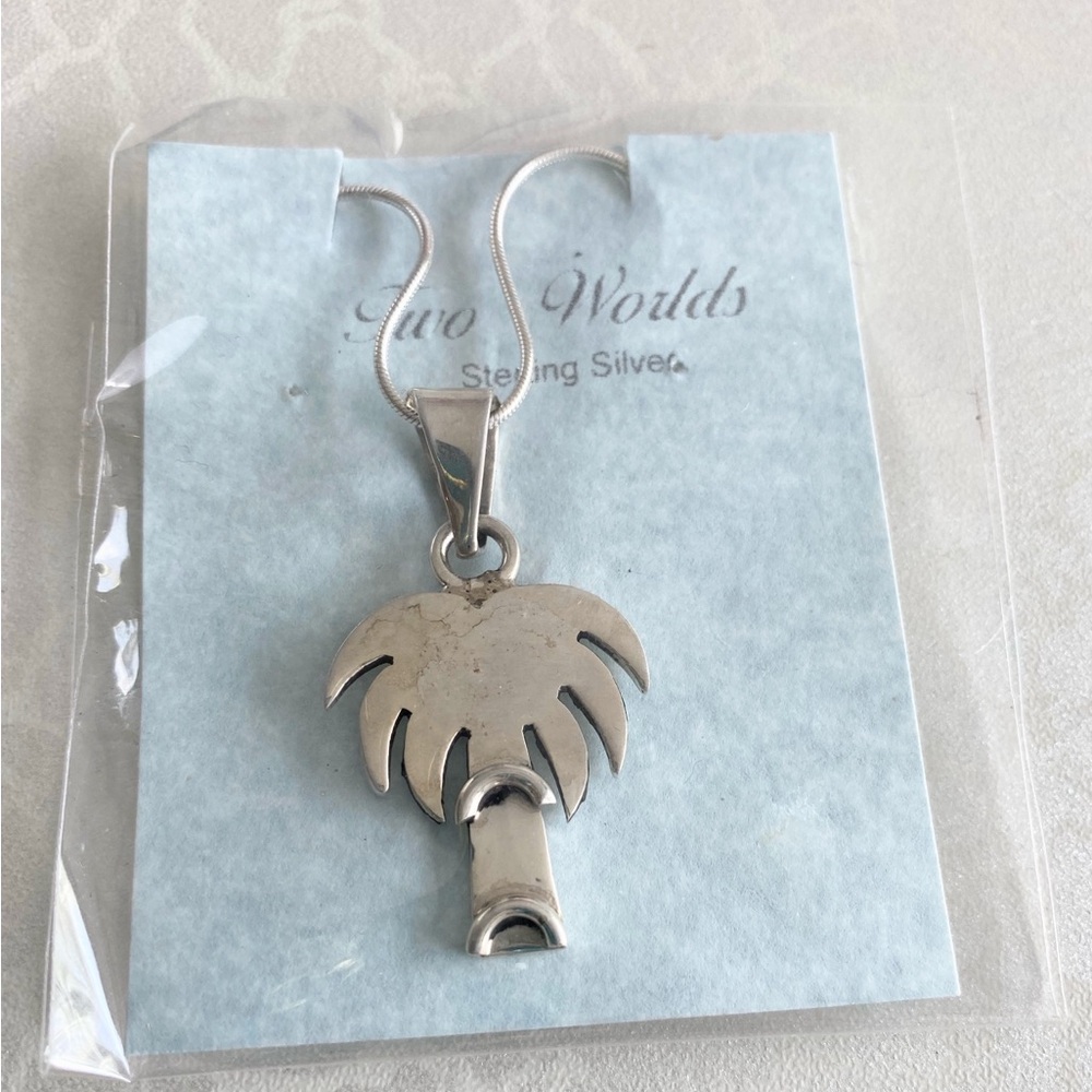Sterling Silver Palm Tree Pendant Necklace - Silver